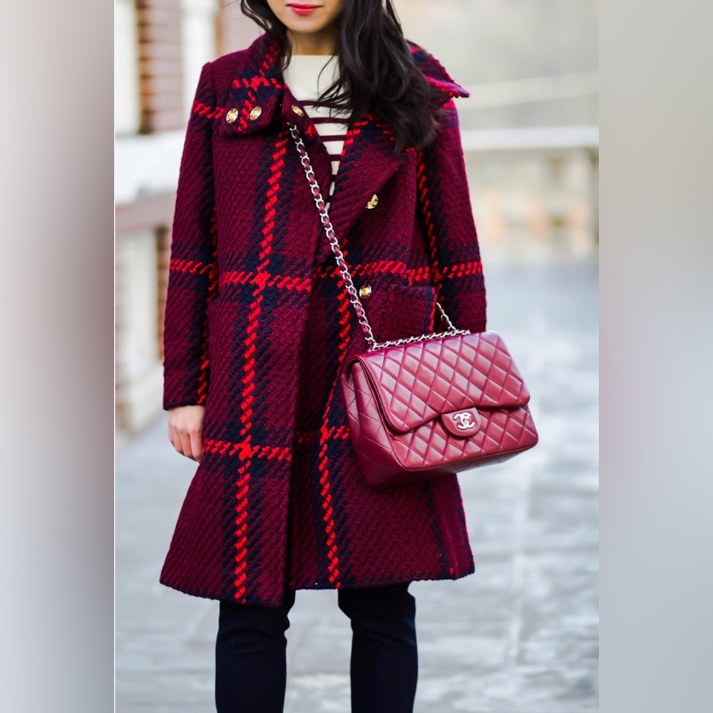 Ann Taylor Plaid Funnel Neck Coat